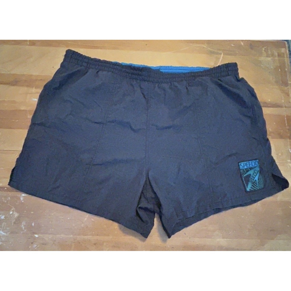 Vtg Speedo Mens Swim Trunks Shorts Navy Blue Size 34" Retro Logo Mesh Liner 90s